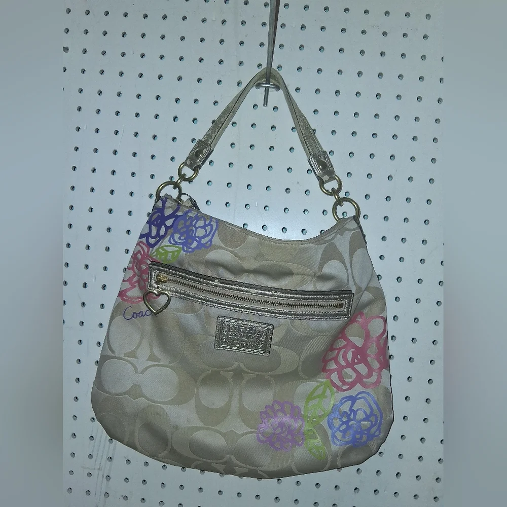 Coach Poppy Daisy Gold Logo Jacquard Crossbody Bag #F20791 W/Dust Bag - Picture 1 of 10